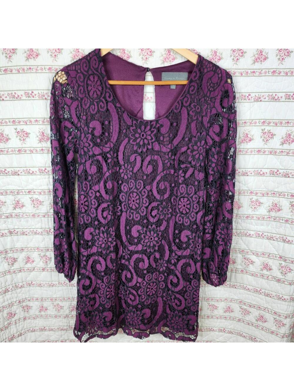 Sunday In Brooklyn Purple Lace Long Sleeve Mini Dress - Size S